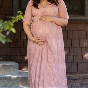 Pink Blush Plus Size Maternity Lace Maxi Dress